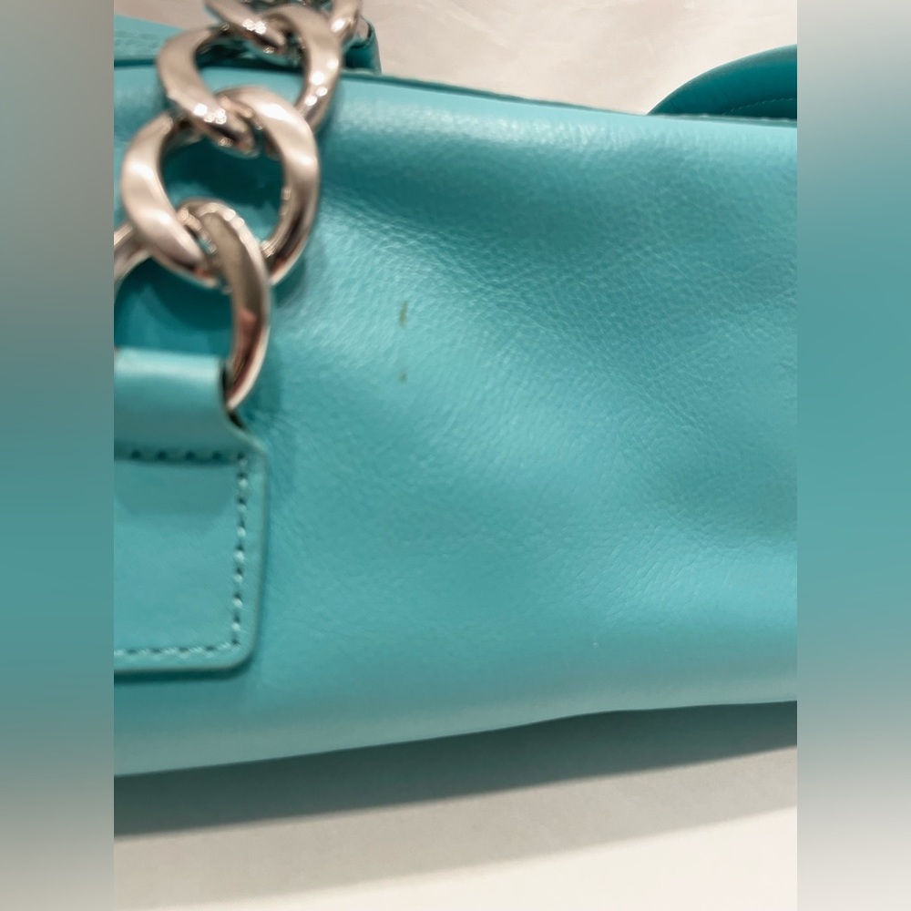 RARE NWT JUICY COUTURE VINTAGE Blue Leather Silver Accent Silk Bow Barrel Bag - Picture 10 of 15